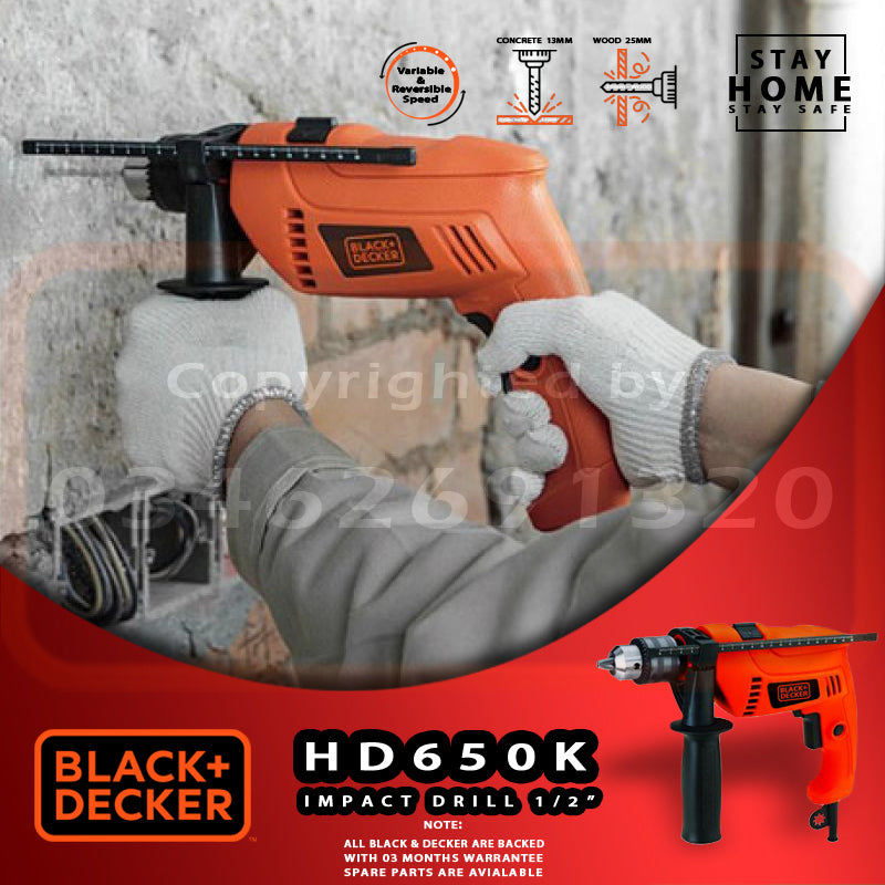 Black and Decker Impact Hammer Drill Machine 650 Watts 13mm