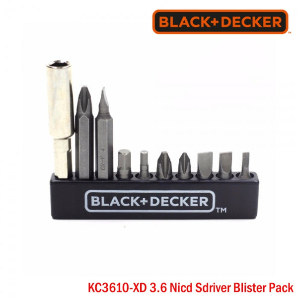 Black n Decker Cordless Screw Driver with 10 Bits - Forward Reverse - 3.6V NiCd - KC3610
